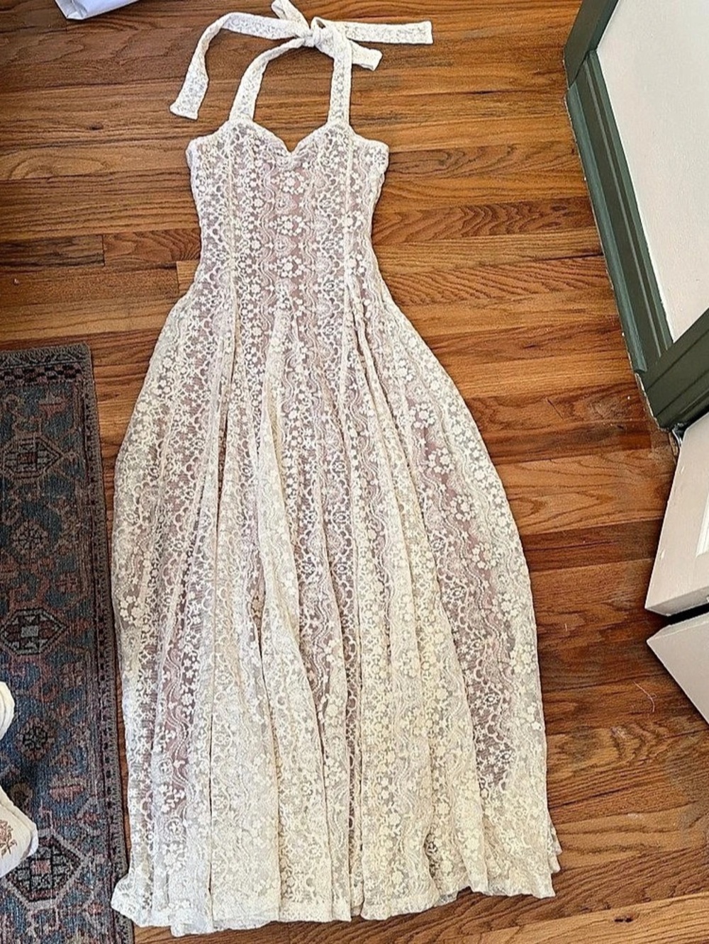 Wild Rose & Sparrow Cream Floral Lace Halter Midi Dress